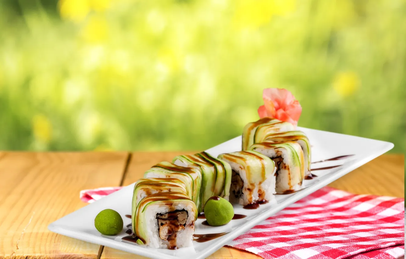 Photo wallpaper sushi, sushi, rolls, japanese, seafood