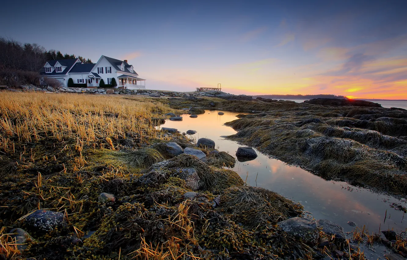 Photo wallpaper landscape, sunset, stones, home
