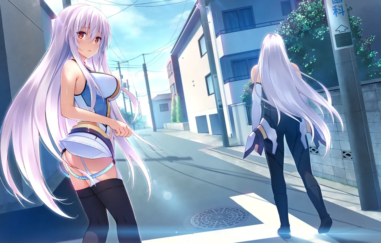 Photo wallpaper kawaii, girl, bodysuit, big, anime, street, oppai, sugoi