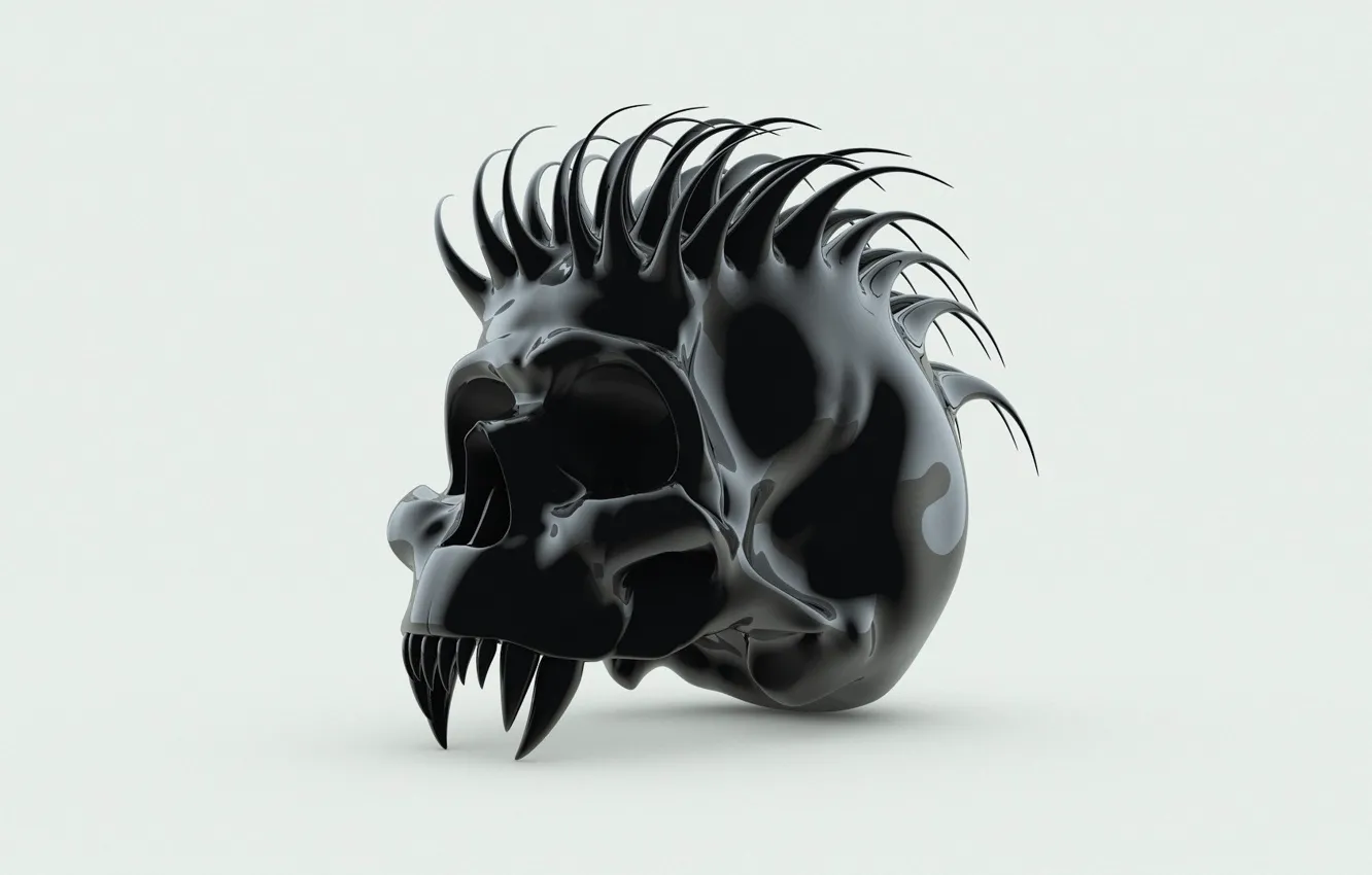 Photo wallpaper black, skull, spikes, fangs, Mohawk, mutant, orbit