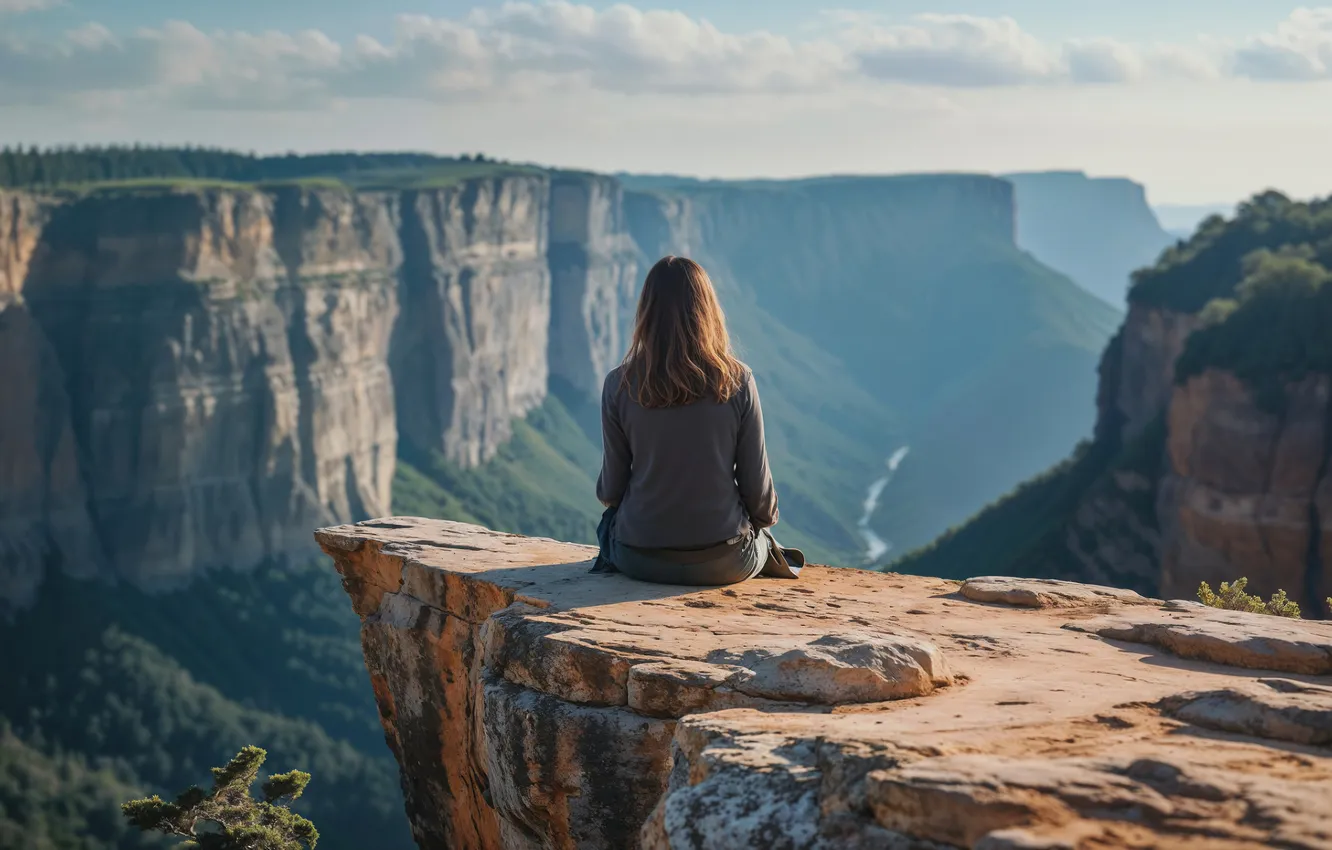 Photo wallpaper girl, mountains, open, AI art, neural network