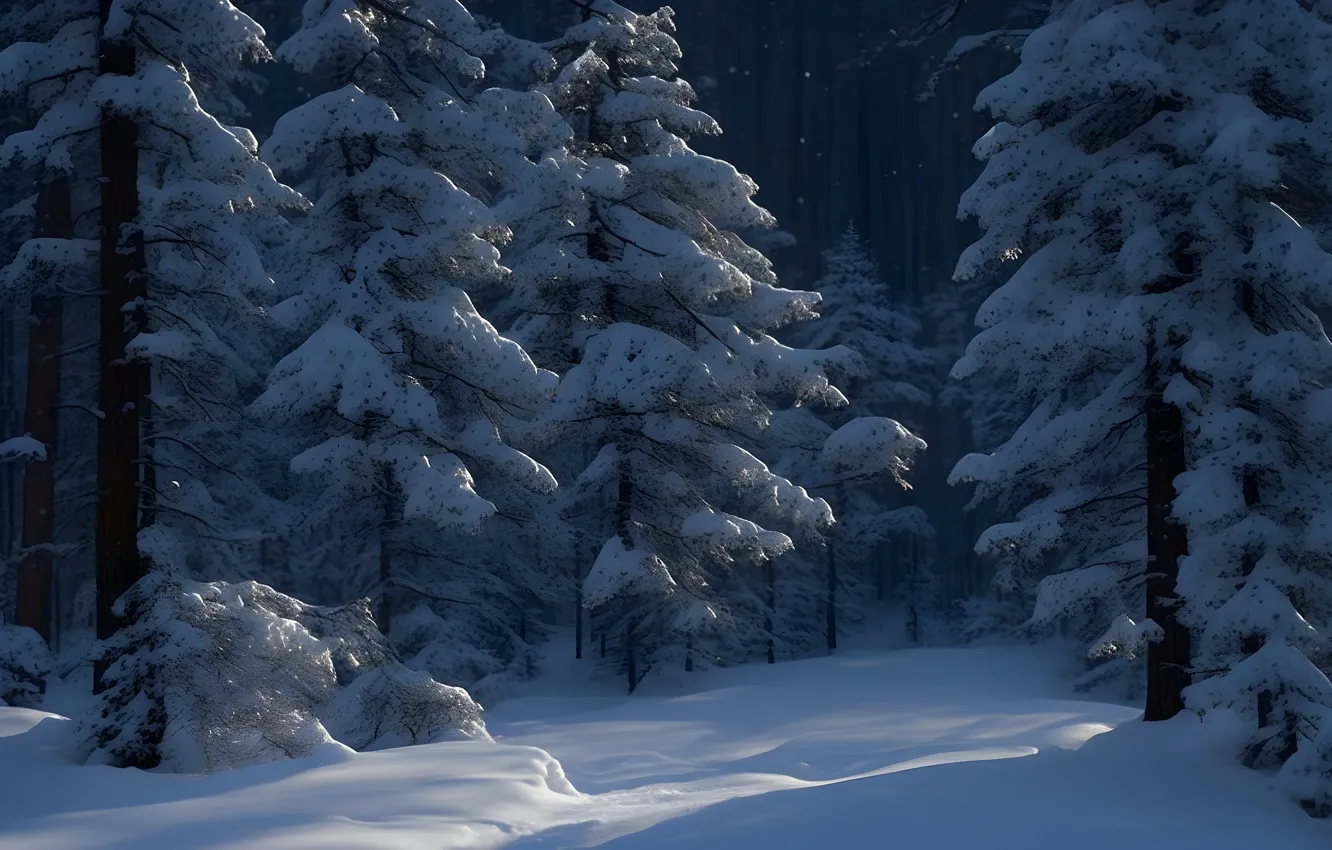 Photo wallpaper winter, frost, forest, snow, trees, nature, winter, tree