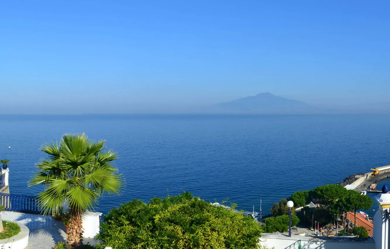 Photo wallpaper port, Italy, panorama, Vesuvius, The Bay of Naples, Sorrento