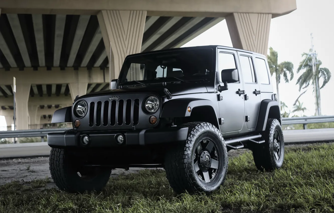 Photo wallpaper Black, Matte, Wrangler, Jeep