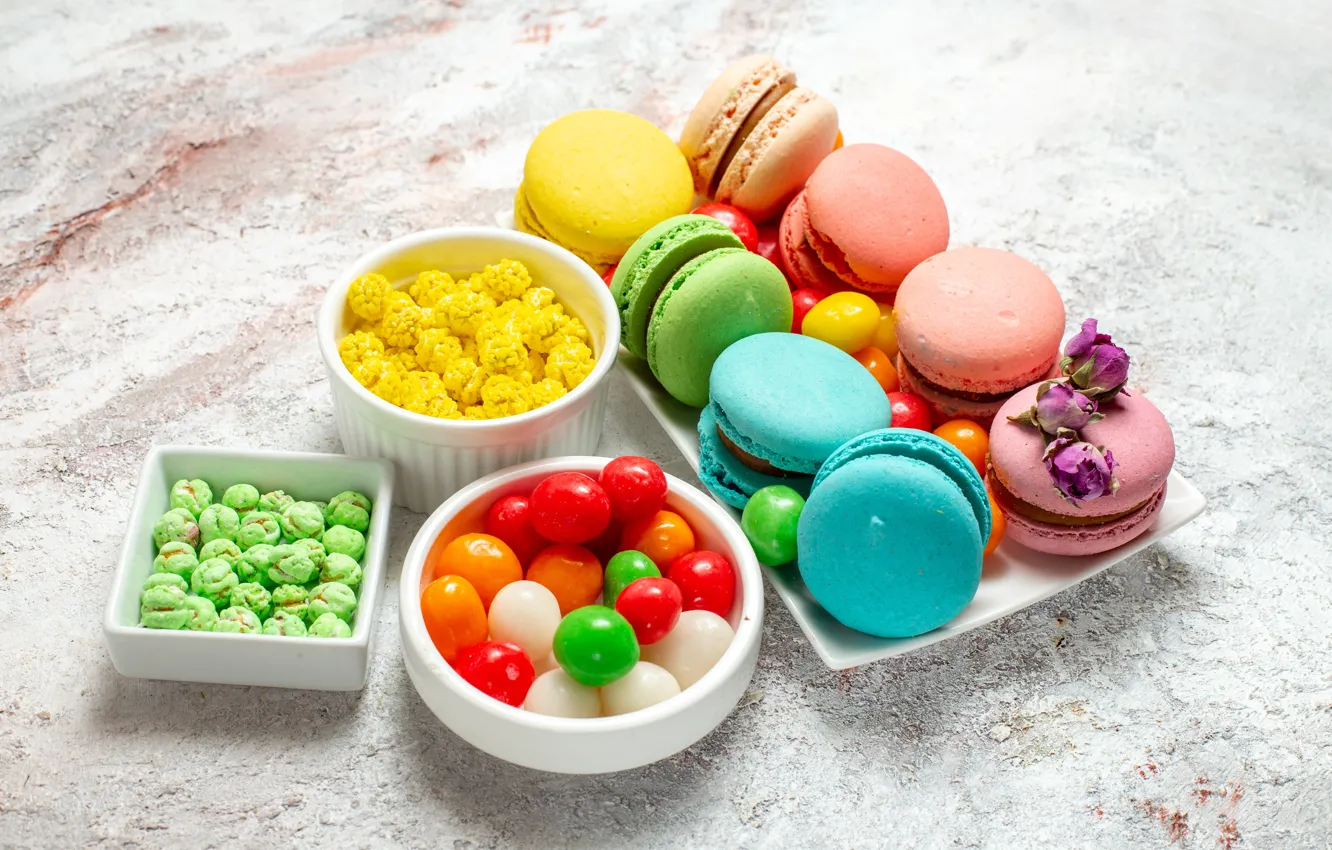 Photo wallpaper candy, sweets, pills, pasta