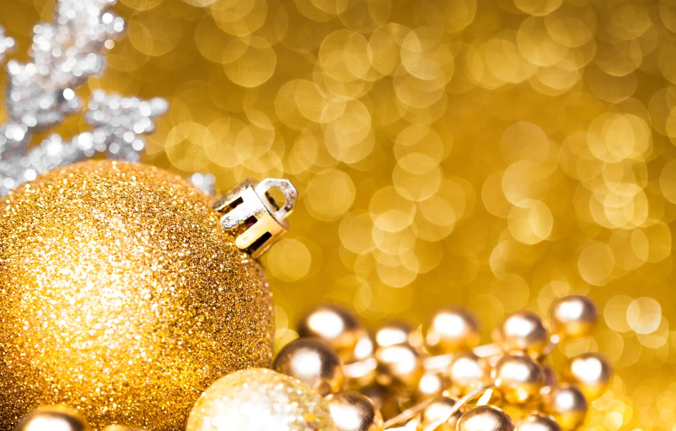 Photo wallpaper balls, toy, new year, Golden ball