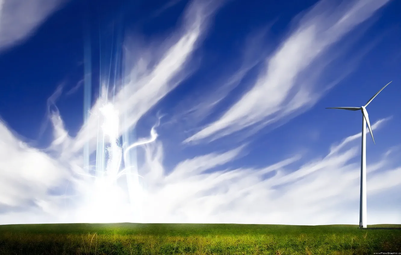 Photo wallpaper field, the sky, energy, style, the wind, Cirrus clouds
