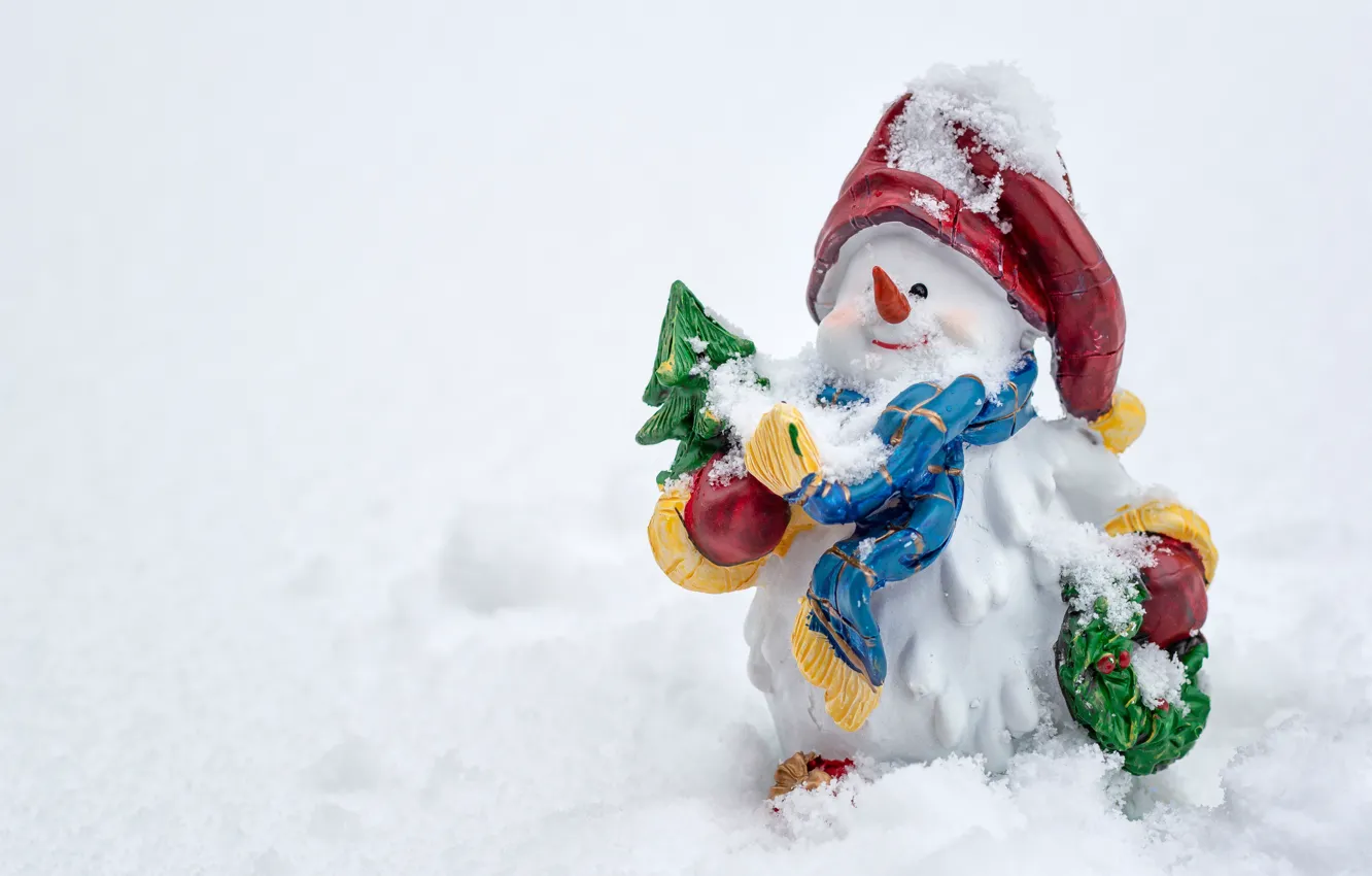 Photo wallpaper snow, new year, snowman, figures