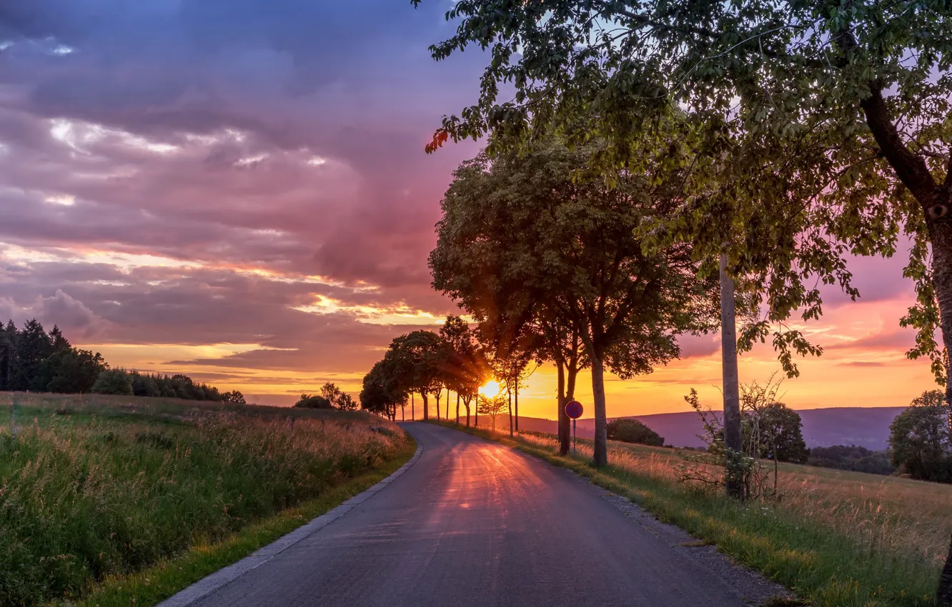 Photo wallpaper road, sunset, nature