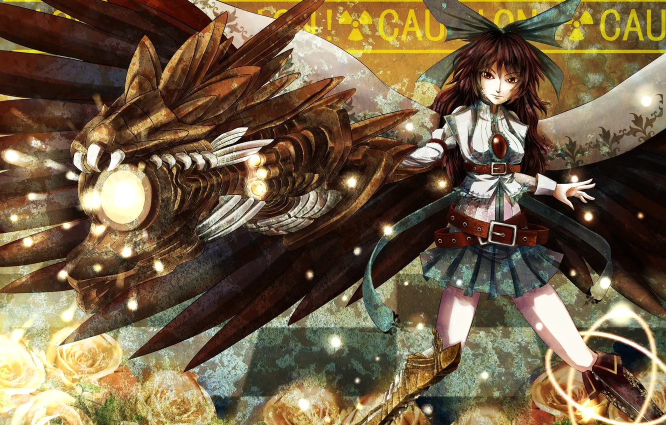 Photo wallpaper girl, weapons, magic, wings, reiu equipment, utsuho, touhou, art, ti-tang