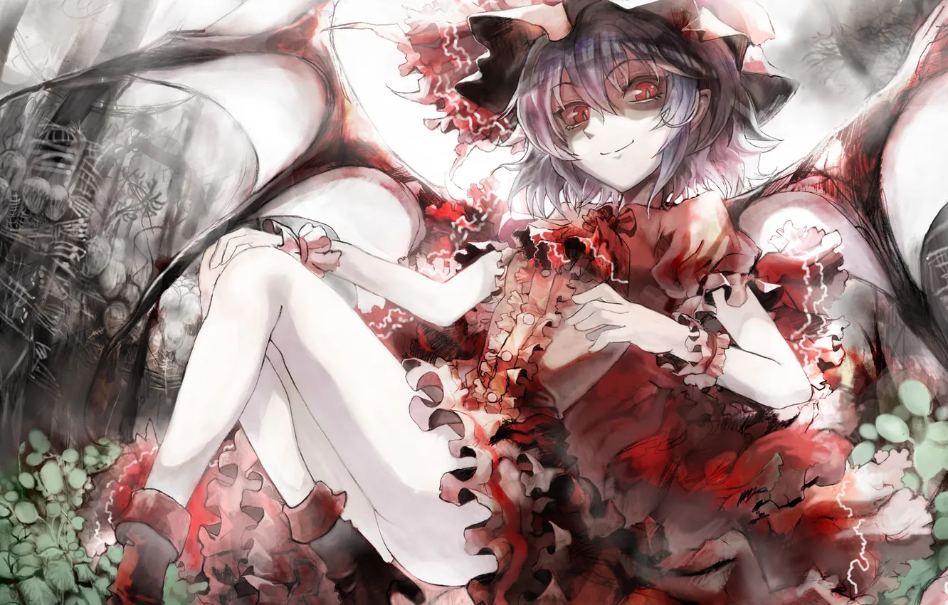 Photo wallpaper girl, wings, blonde, red eyes, touhou