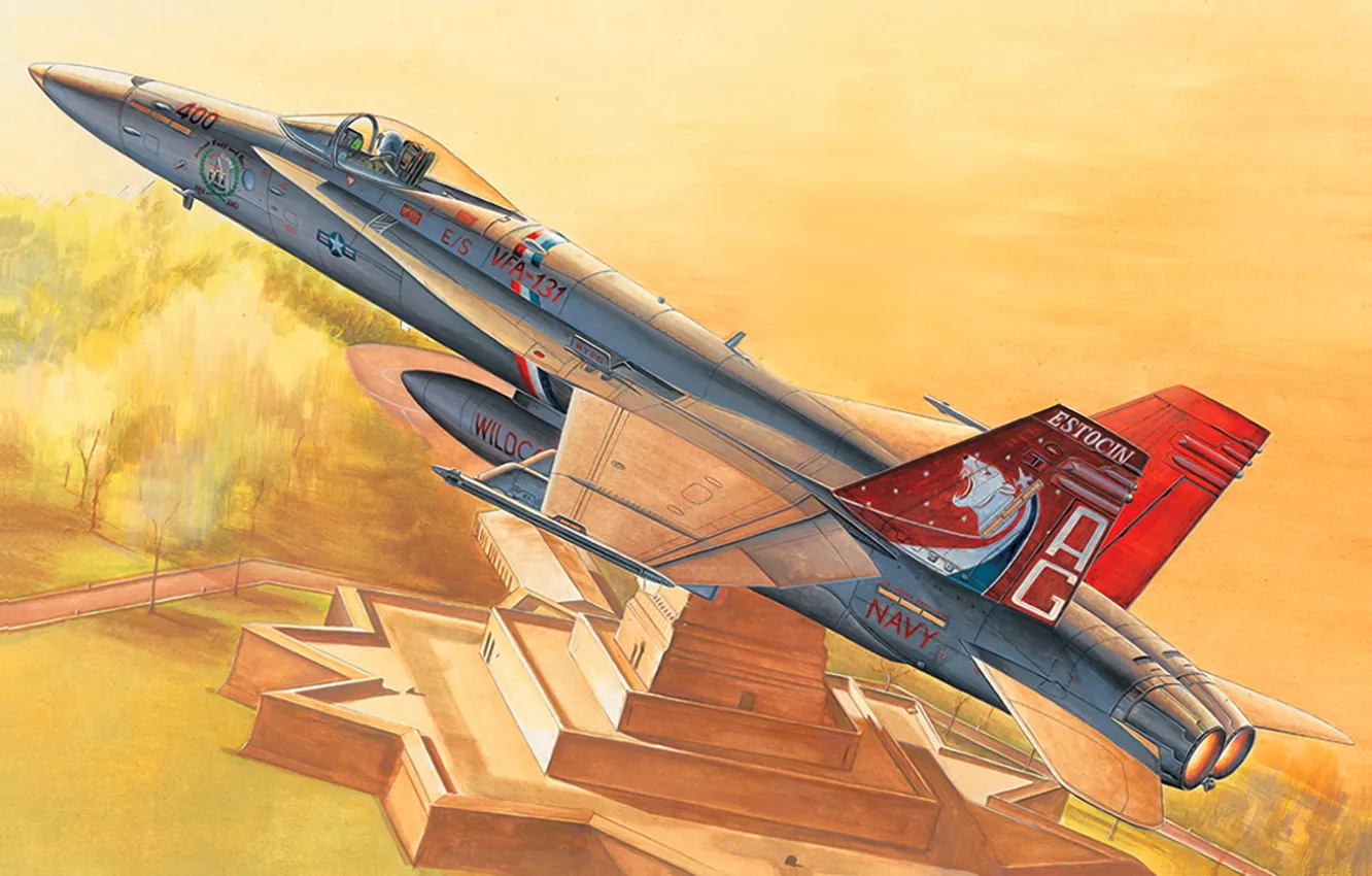 Photo wallpaper art, painting, jet, F/A-18C Hornet
