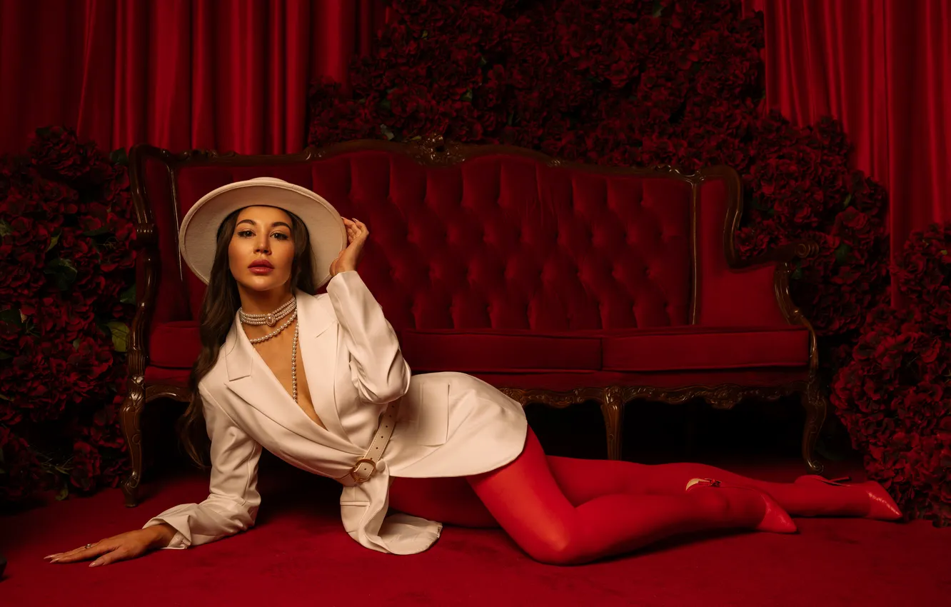 Photo wallpaper girl, hat, beautiful, model, interior, cute, fashionable