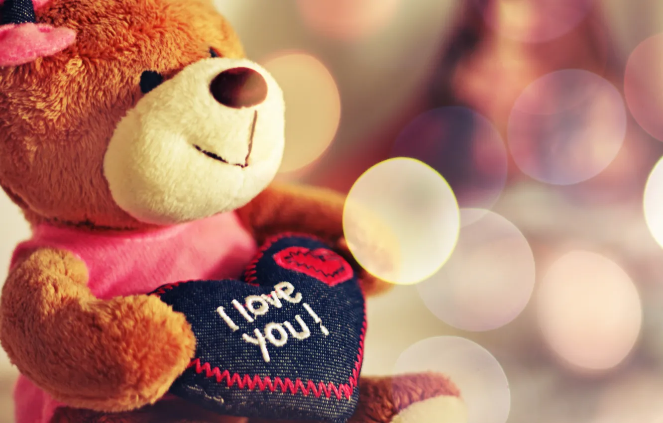 Photo wallpaper toy, heart, bear, plush, I love you