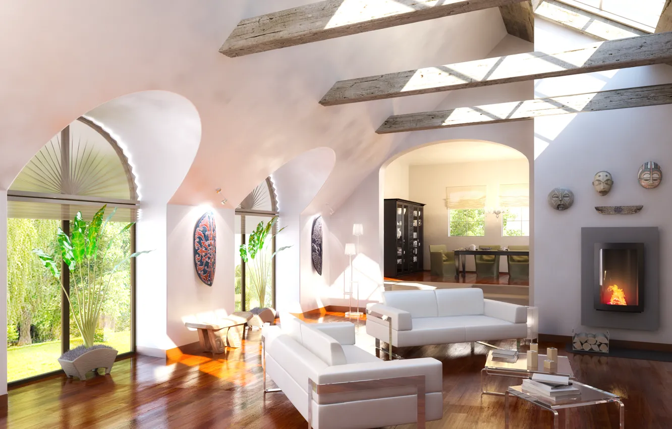 Photo wallpaper interior, chair, fireplace, stylish, interior, fireplace, stylish, chairs