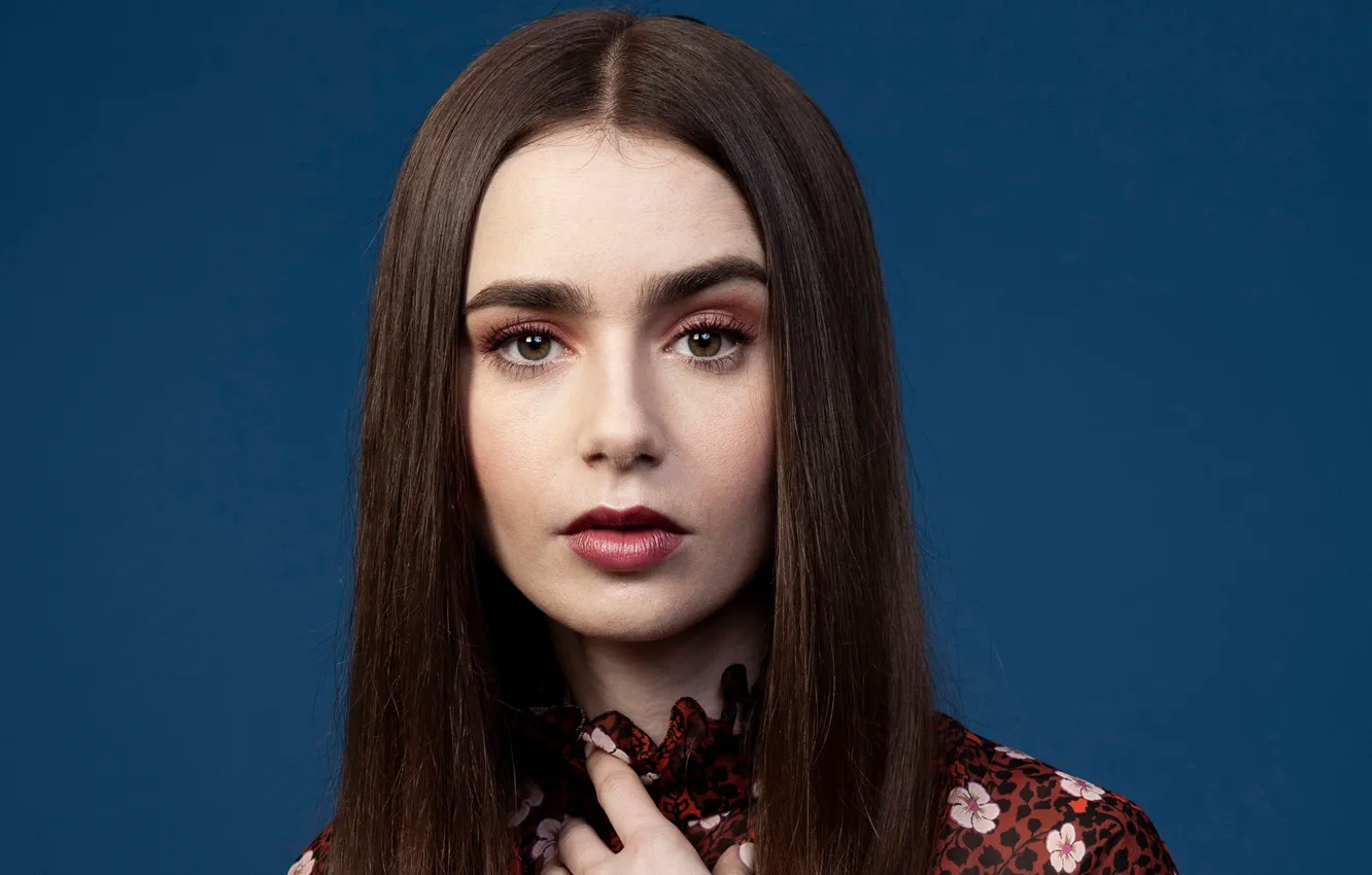 Photo wallpaper portrait, look, eyelashes, Lily Collins, beautiful, girl