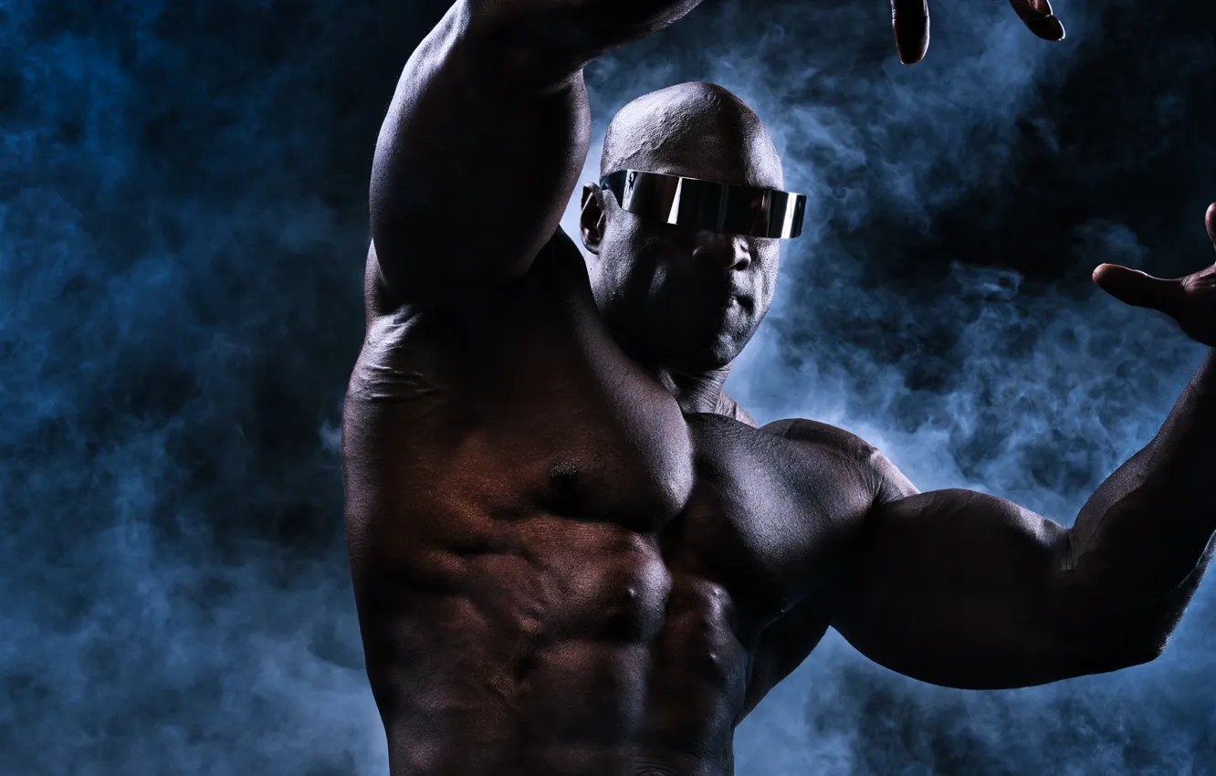 Photo wallpaper pose, background, body, glasses, male, muscle, bodybuilder