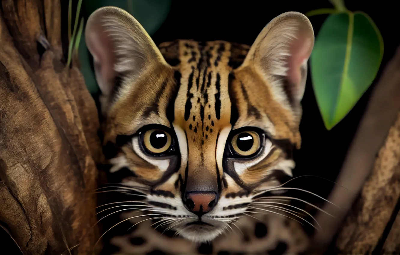Photo wallpaper Look, Eyes, Face, Predator, Ocelot, Digital art, Big cat, AI art