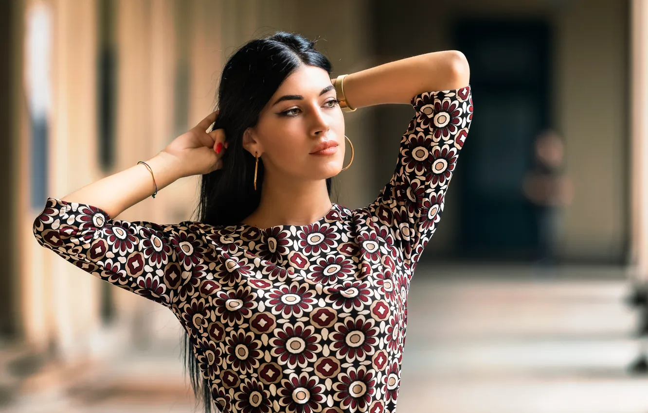 Photo wallpaper sexy, pose, hair, brunette, bokeh, Martina