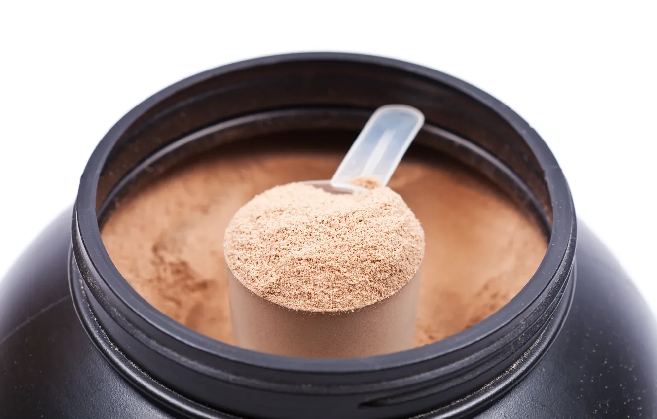 Photo wallpaper liquid, spoon, powder, protein shakes