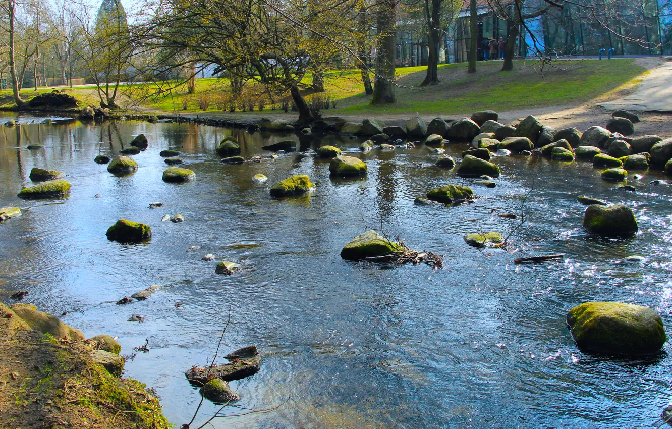 Photo wallpaper river, stones, waterm park