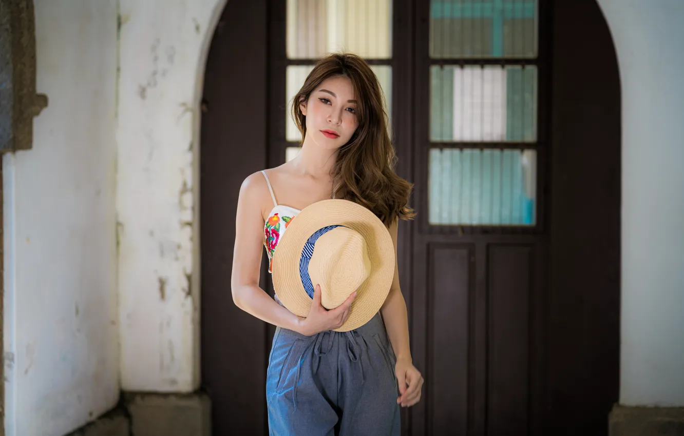 Photo wallpaper girl, hat, Asian, cutie