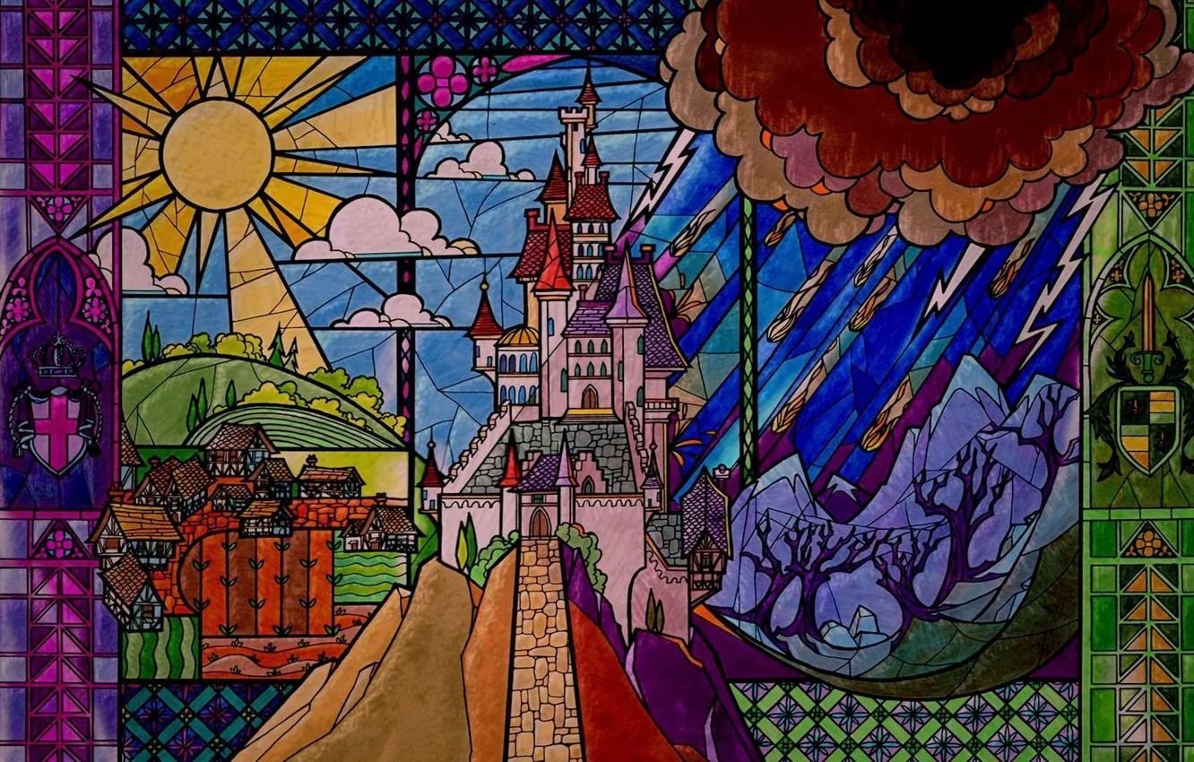 Photo wallpaper castle, beauty, tale, stained glass, disney, disney, castle, Sleeping beauty