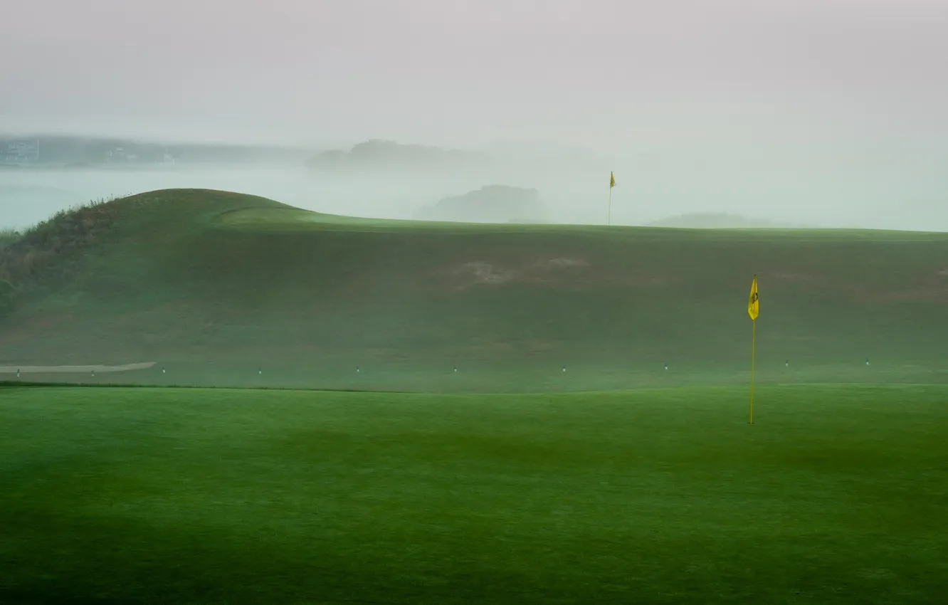Photo wallpaper field, fog, sport, Golf