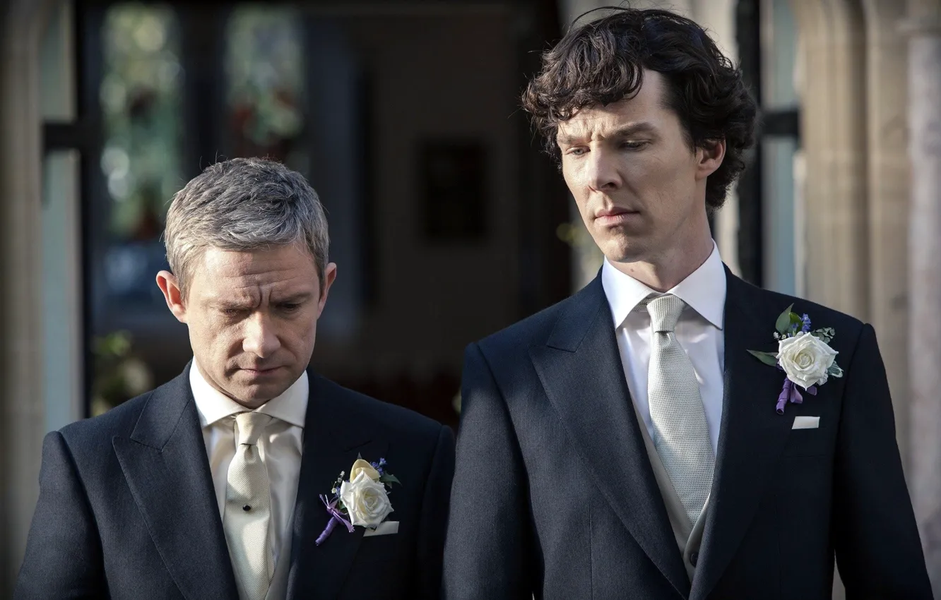 Photo wallpaper Sherlock Holmes, wedding, the groom, Martin Freeman, Benedict Cumberbatch, Sherlock, Sherlock BBC, Sherlock Holmes