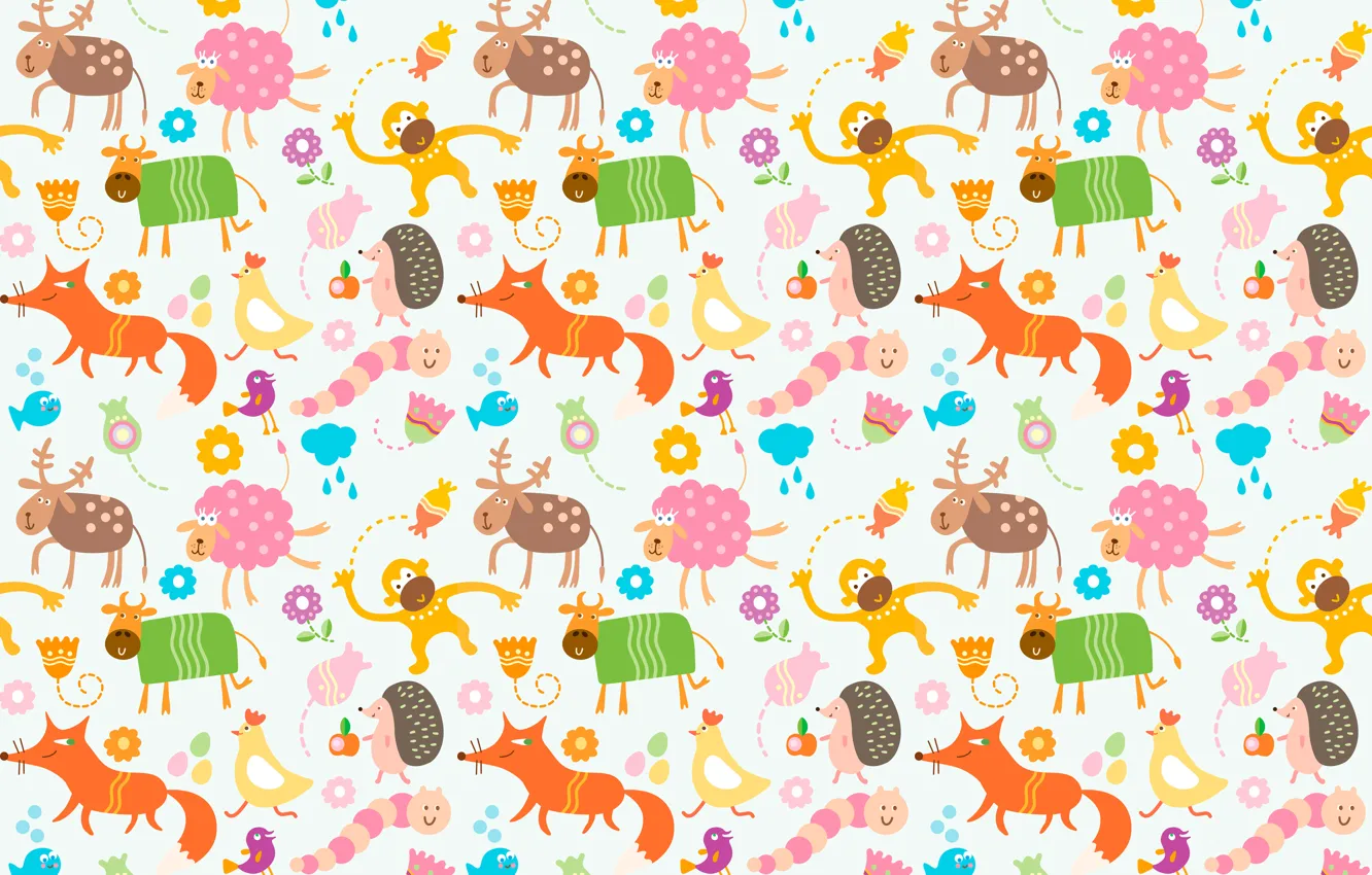 Photo wallpaper animal, sheep, chicken, deer, cows, monkey, the worm, Fox