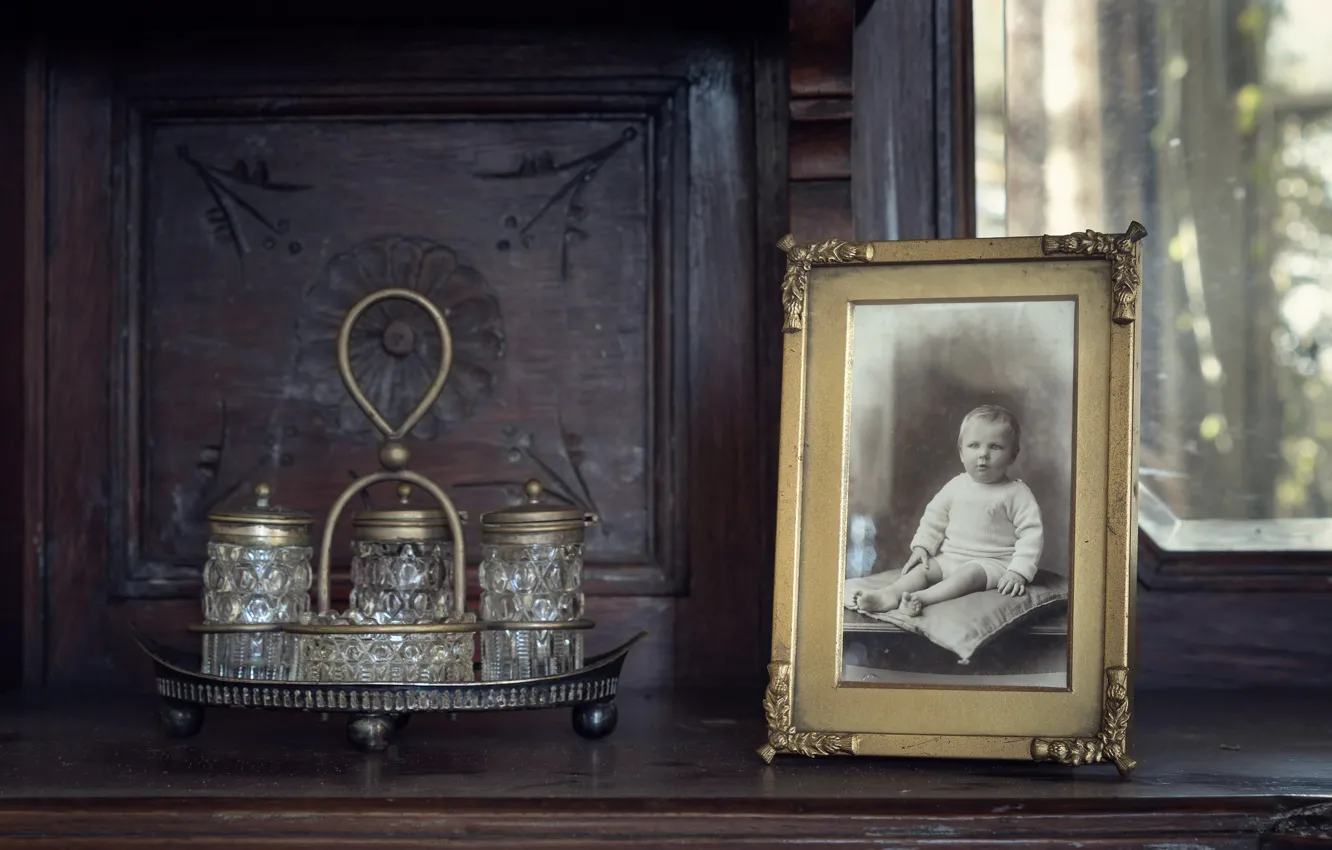Photo wallpaper portrait, retro, frame, memory, photo, children