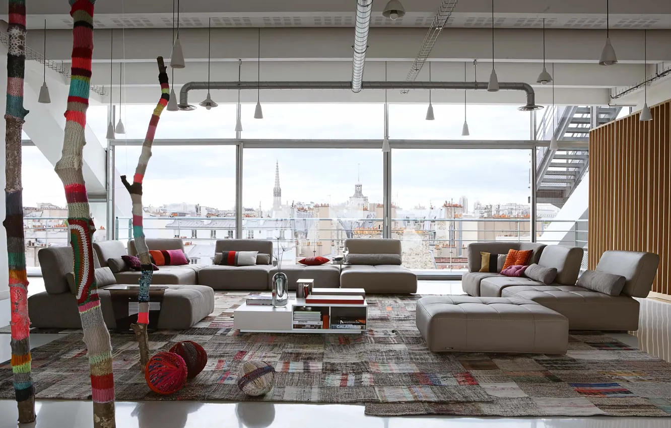 Photo wallpaper design, style, interior, living room, by Roche Bobois