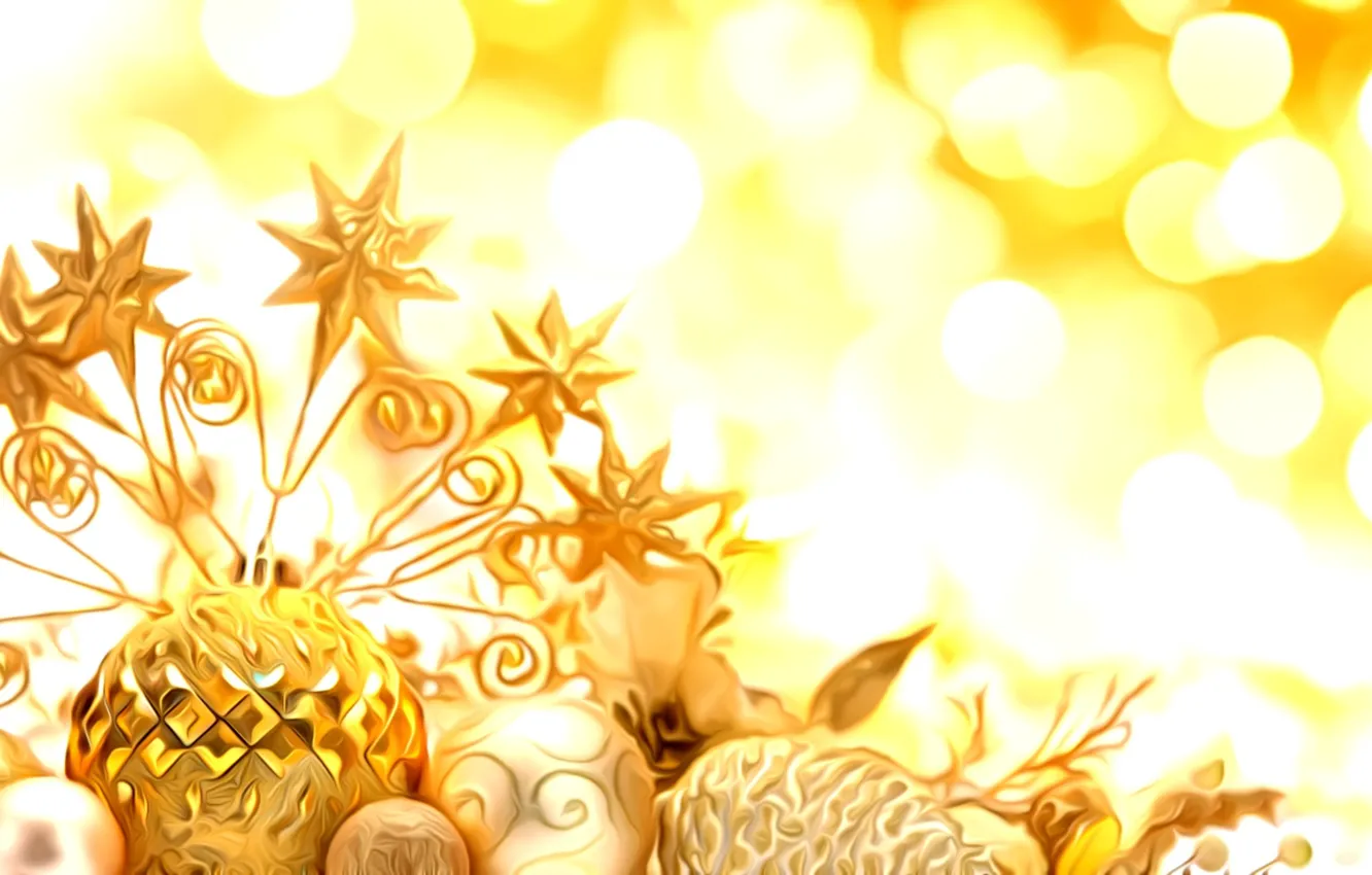 Photo wallpaper light, glare, rendering, holiday, treatment, New Year, Christmas decorations, gold jewelry