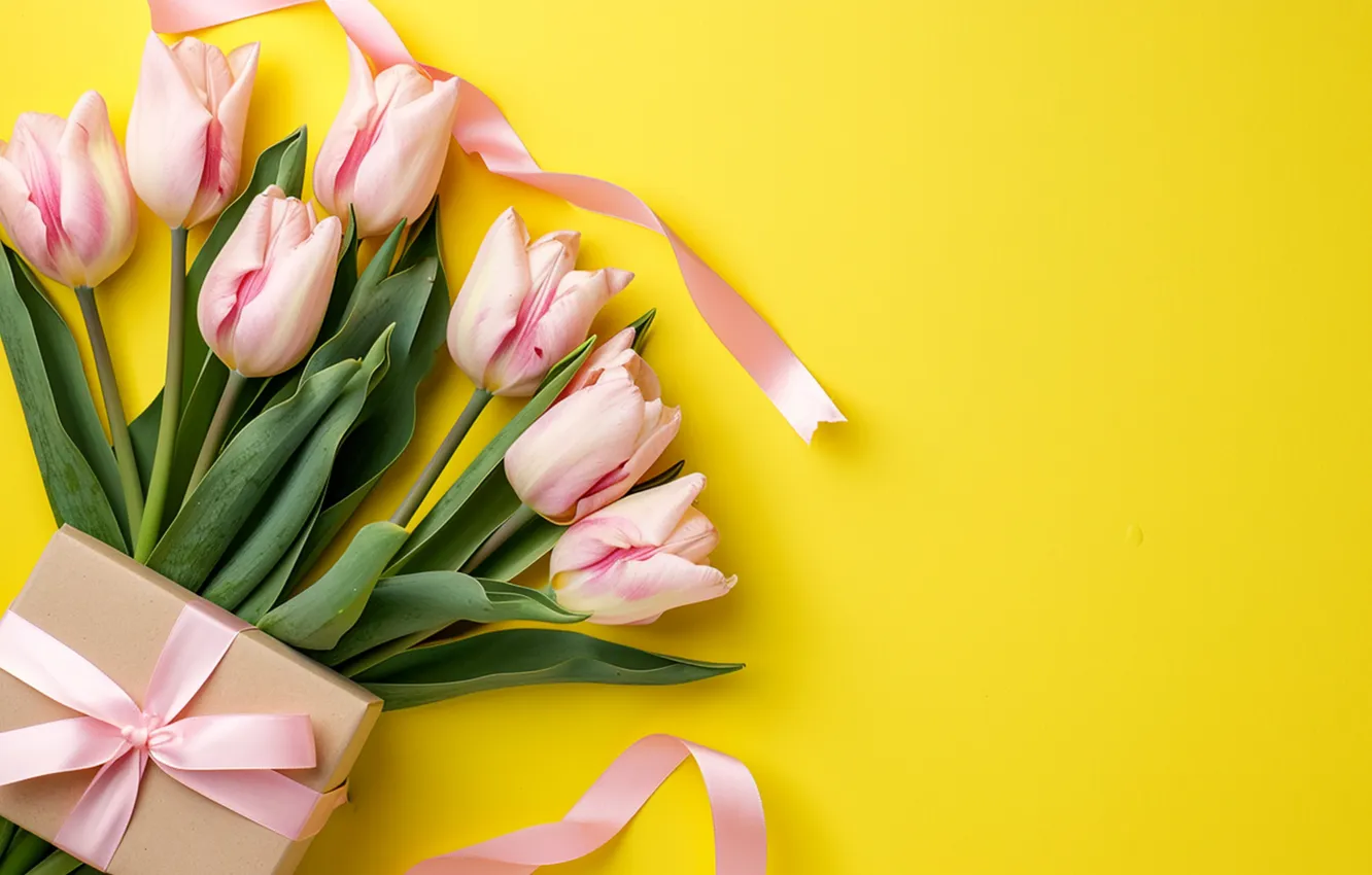 Photo wallpaper bouquet, tulips, pink, blossom, flowers, tulips, spring, bloom