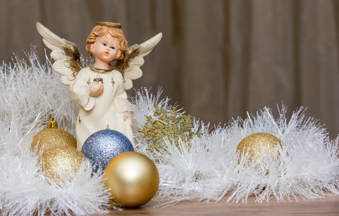 Photo wallpaper snowflakes, holiday, balls, new year, angel