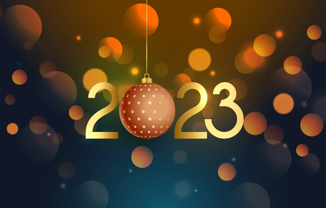 Photo wallpaper balls, light, glare, the dark background, new year, figures, gold, circles