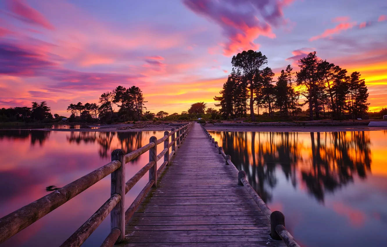 Photo wallpaper sunset, bridge, nature