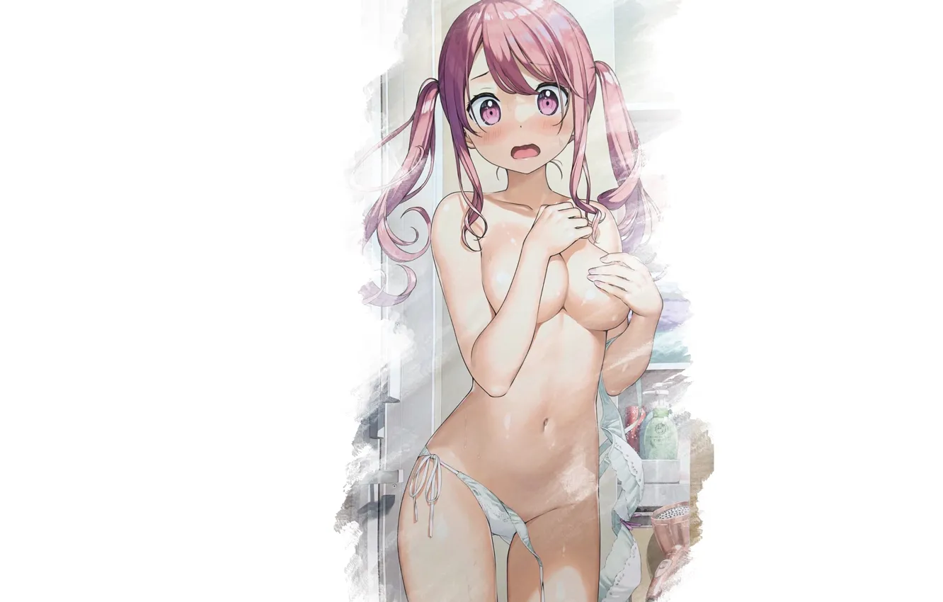 Photo wallpaper kawaii, girl, sexy, pink hair, anime, short hair, pretty, topless