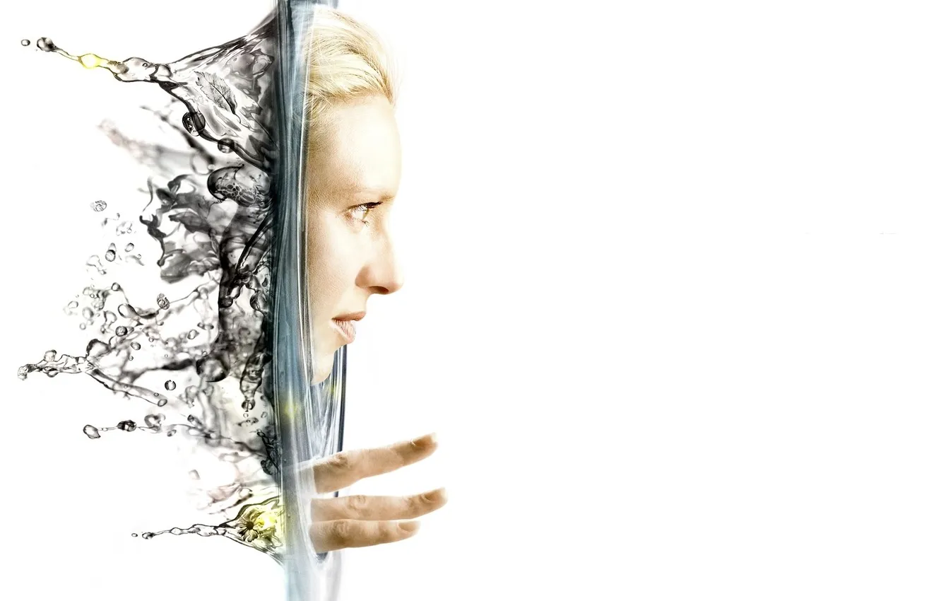 Photo wallpaper white, water, face, background, fringe