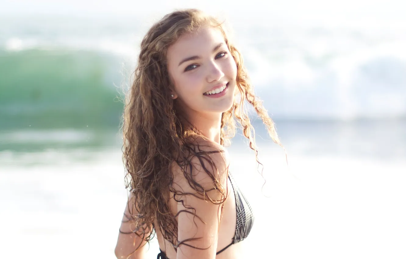 Photo wallpaper swimsuit, look, girl, joy, smile, Juliette