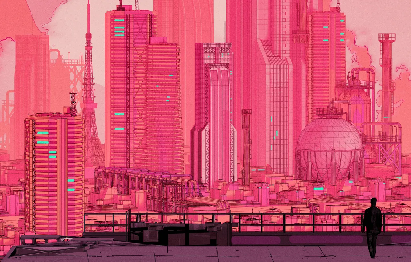 Photo wallpaper the city, style, rendering, fiction, graphics, people, building, skyscrapers