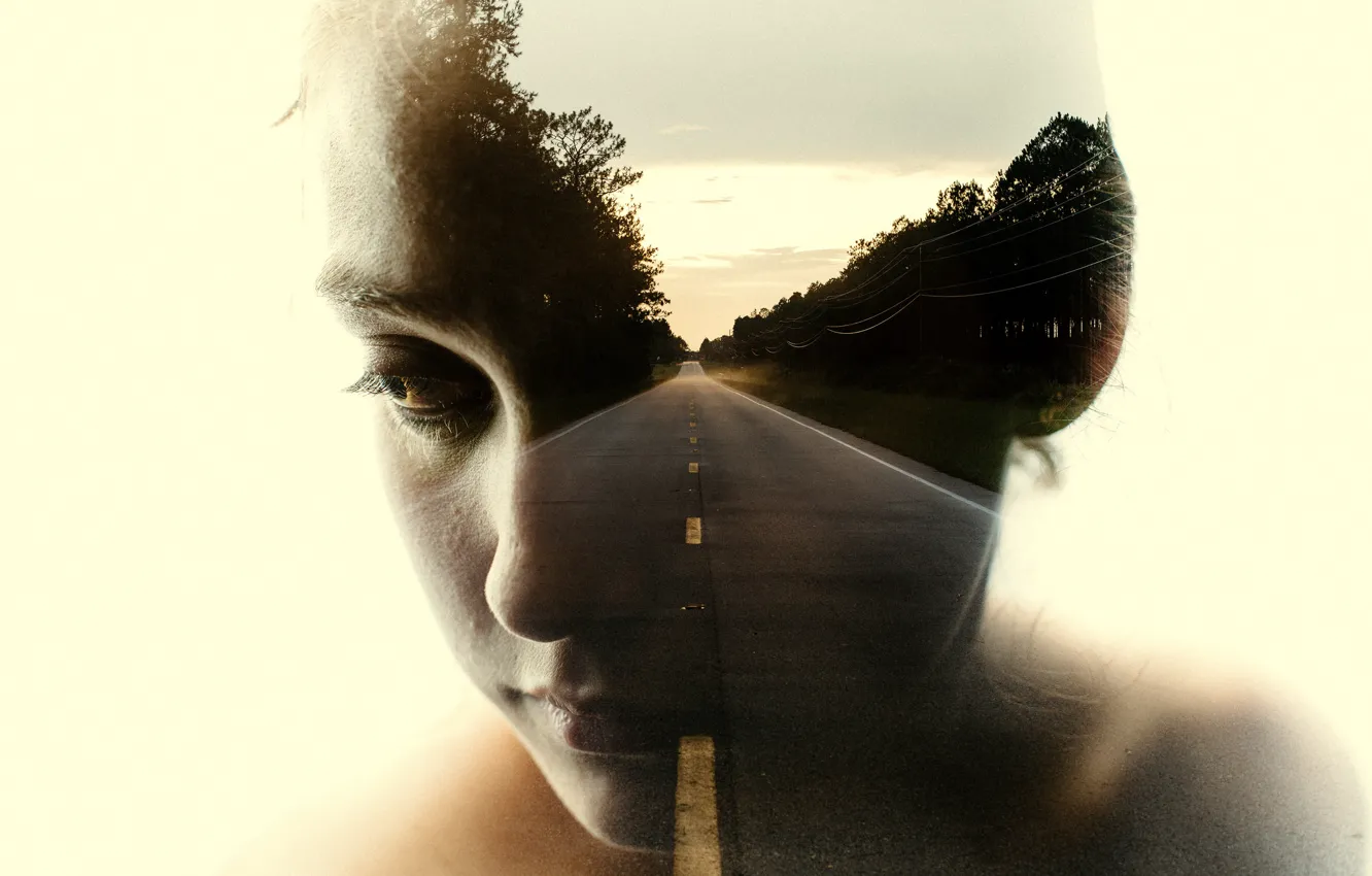 Photo wallpaper road, girl, abstraction