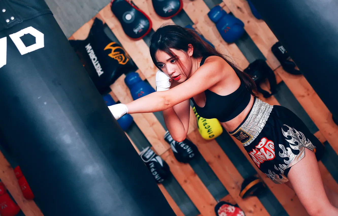Photo wallpaper girl, face, pose, sport, Boxing, training