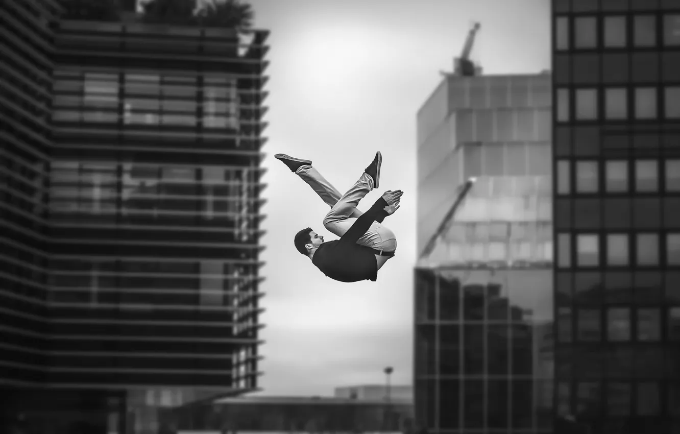 Photo wallpaper flight, the city, jump, Dimitri Petrowski