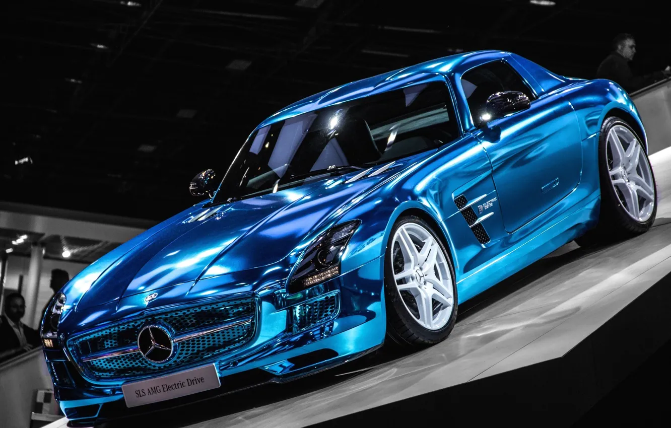 Photo wallpaper blue, Mercedes, Mercedes, Benz, AMG, SLS, blue, electric