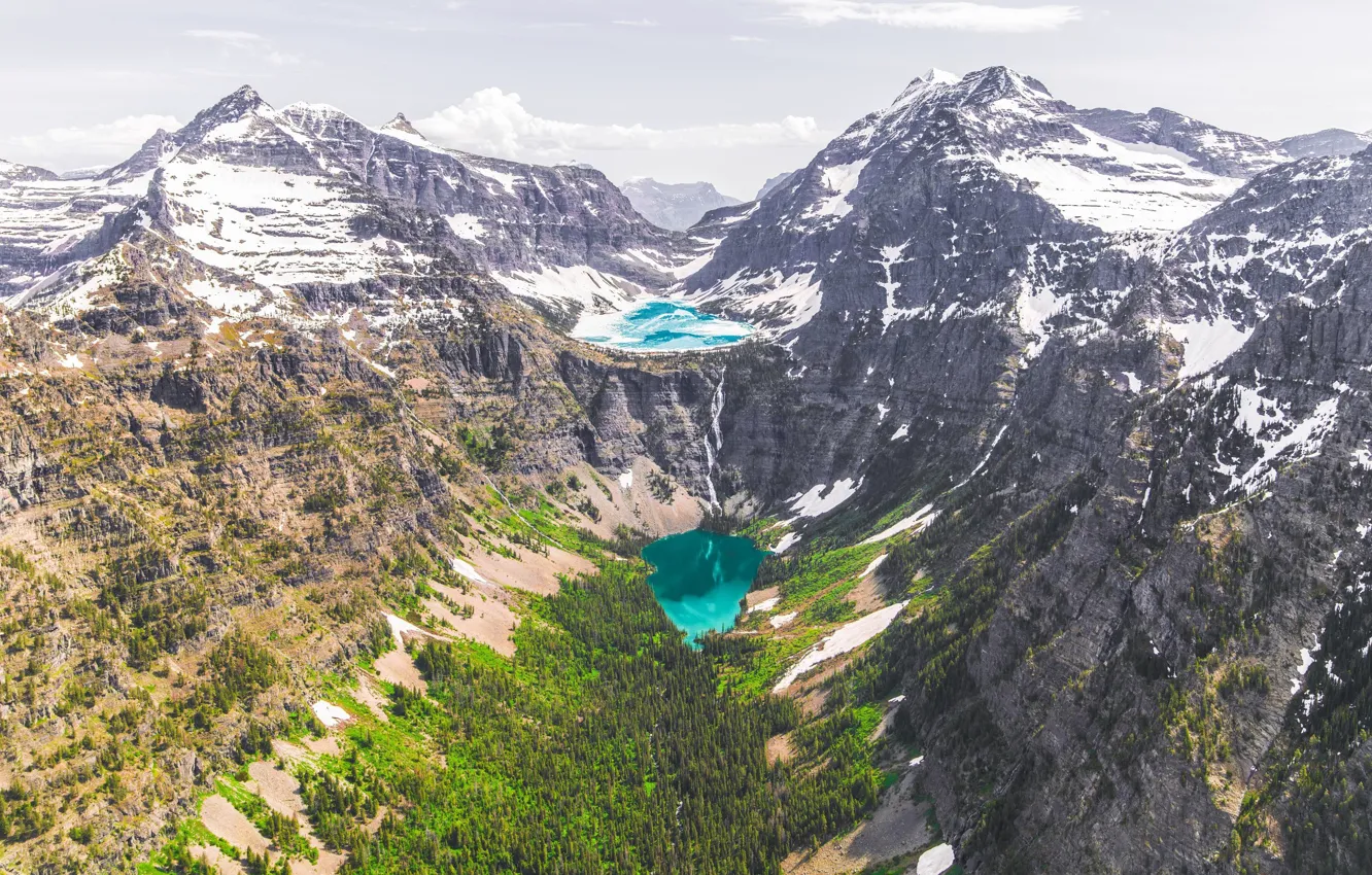 Photo wallpaper Nature, Mountains, USA, Landscape, Glacier National Park, National Park, Glacier, Beaver Chief Falls