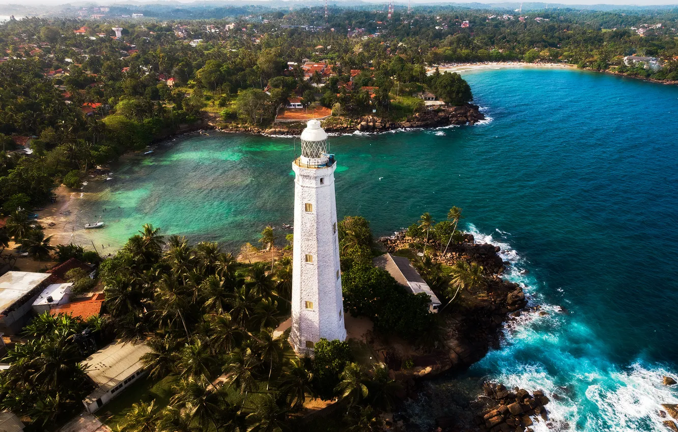Photo wallpaper palm trees, the ocean, lighthouse, Bay, The Indian ocean, Sri Lanka, Indian Ocean, Sri Lanka