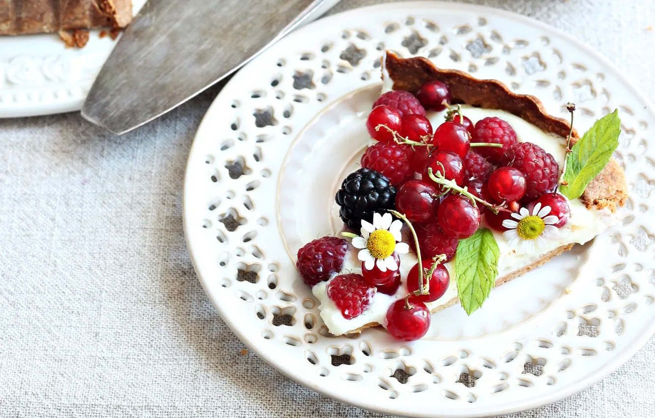 Photo wallpaper berries, raspberry, plate, pie, currants, BlackBerry
