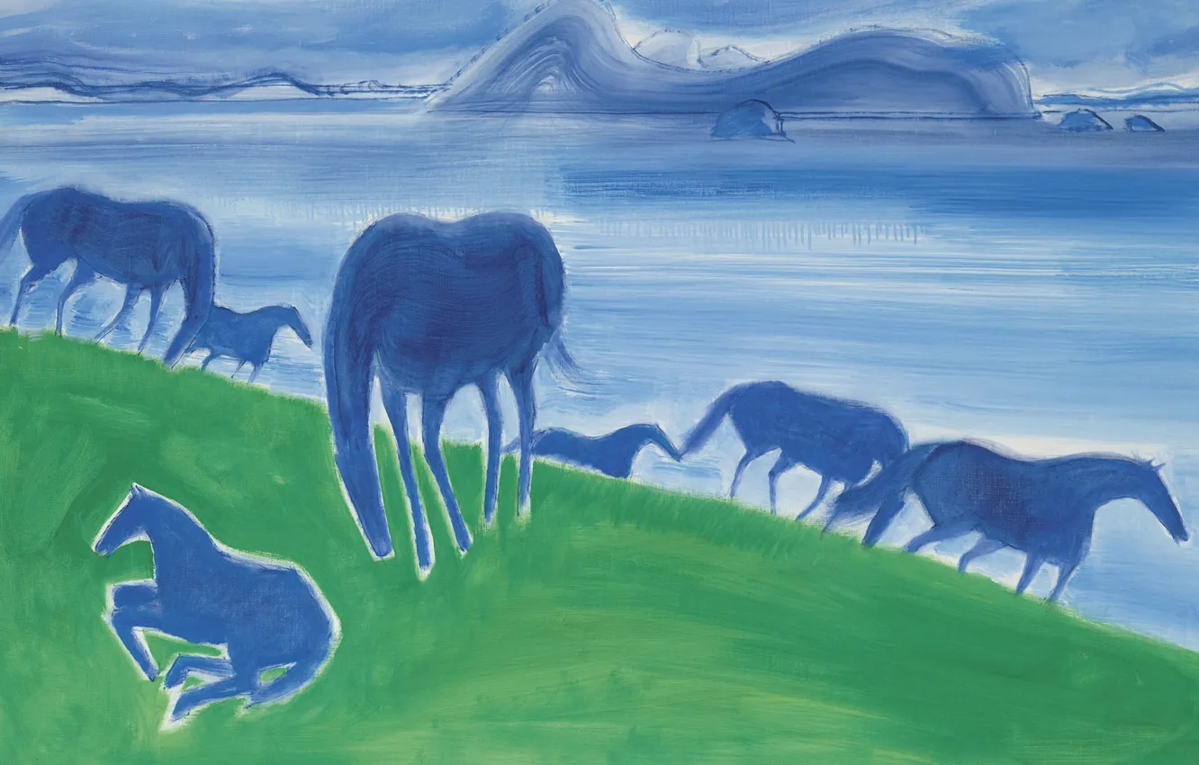 Photo wallpaper landscape, picture, Andre Brasilier, Blue Horse