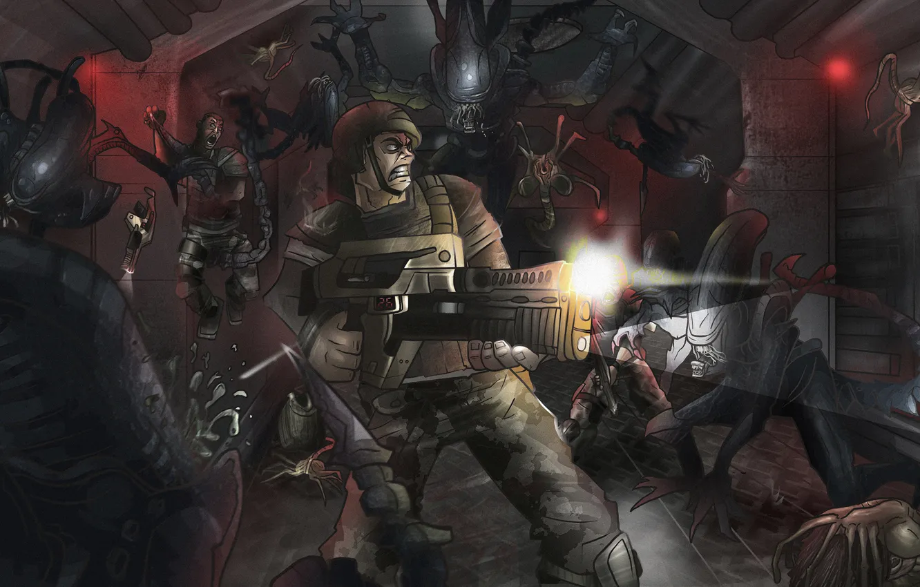 Photo wallpaper weapons, monster, Stranger, soldiers, aliens, fan art